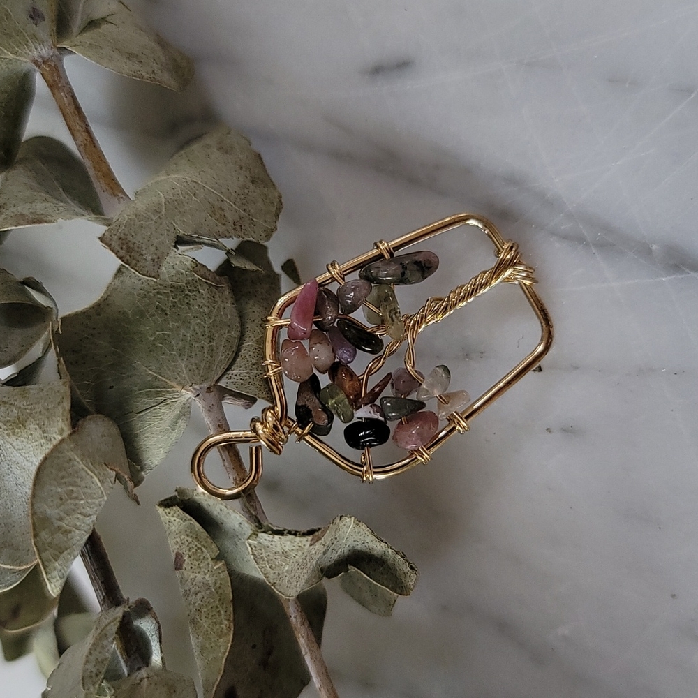 Tourmaline Gravel Stone Tree of Life Pendant